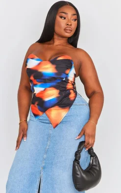 PrettyLittleThing Corsets*Plus Splodge Print Woven Asymmetric Pointed Hem Corset