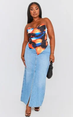 PrettyLittleThing Corsets*Plus Splodge Print Woven Asymmetric Pointed Hem Corset