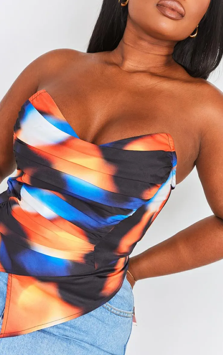 PrettyLittleThing Corsets*Plus Splodge Print Woven Asymmetric Pointed Hem Corset