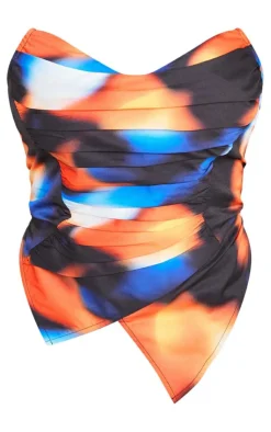 PrettyLittleThing Corsets*Plus Splodge Print Woven Asymmetric Pointed Hem Corset