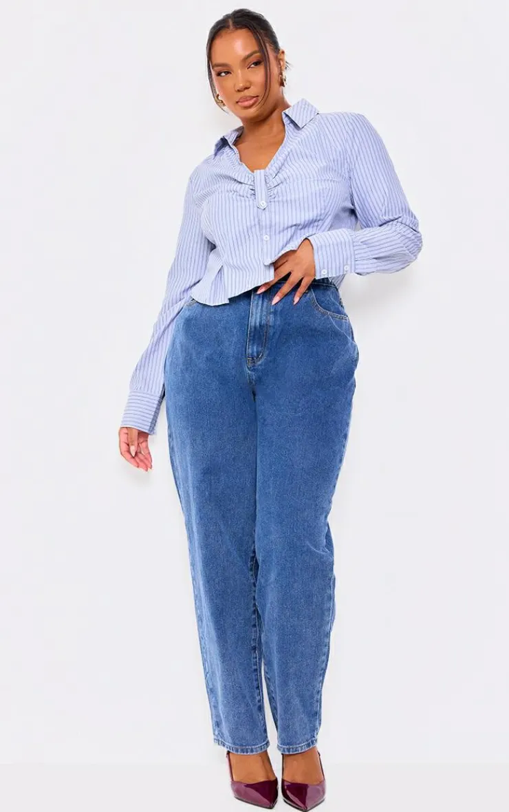 PrettyLittleThing Shirts*Plus Striped Ruching Detail Shirt