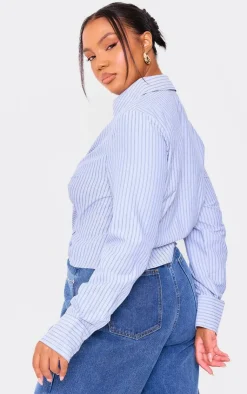 PrettyLittleThing Shirts*Plus Striped Ruching Detail Shirt