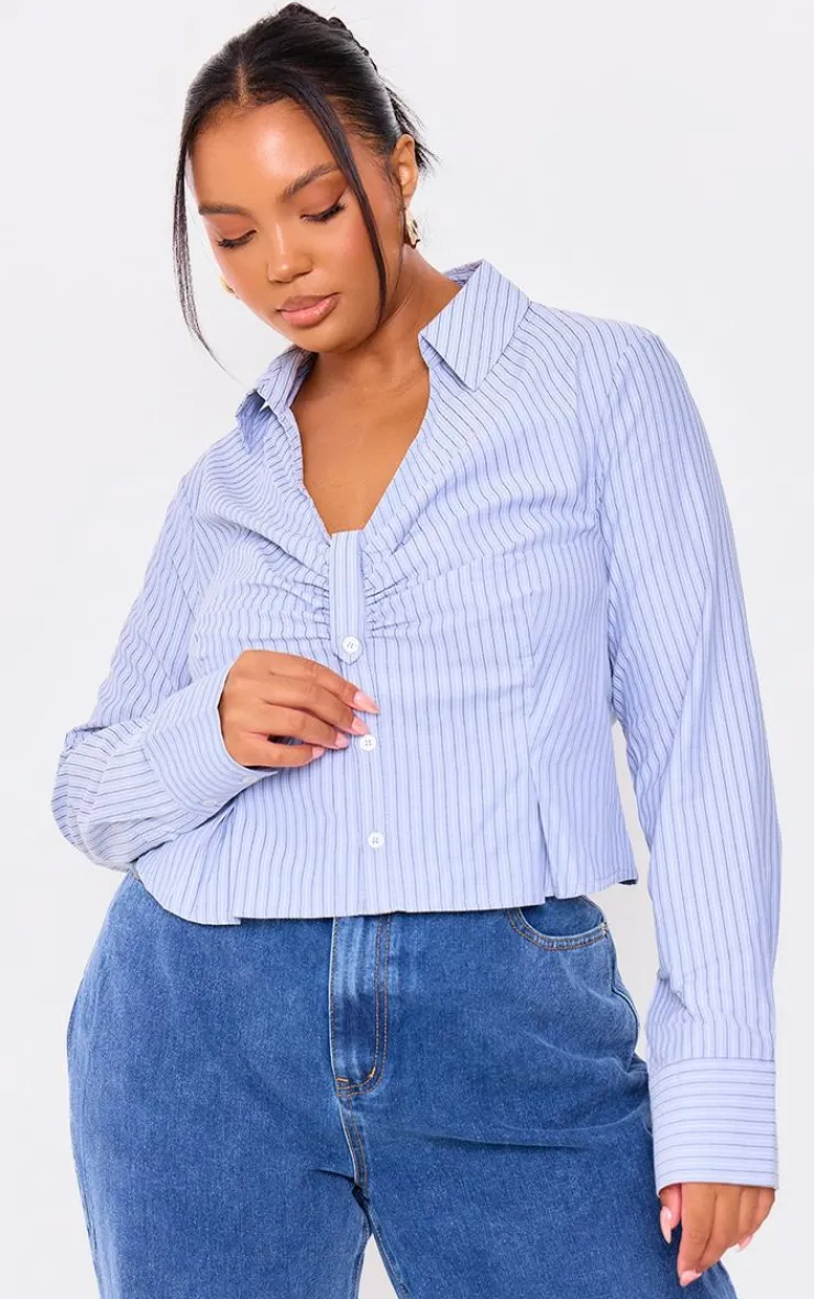 PrettyLittleThing Shirts*Plus Striped Ruching Detail Shirt
