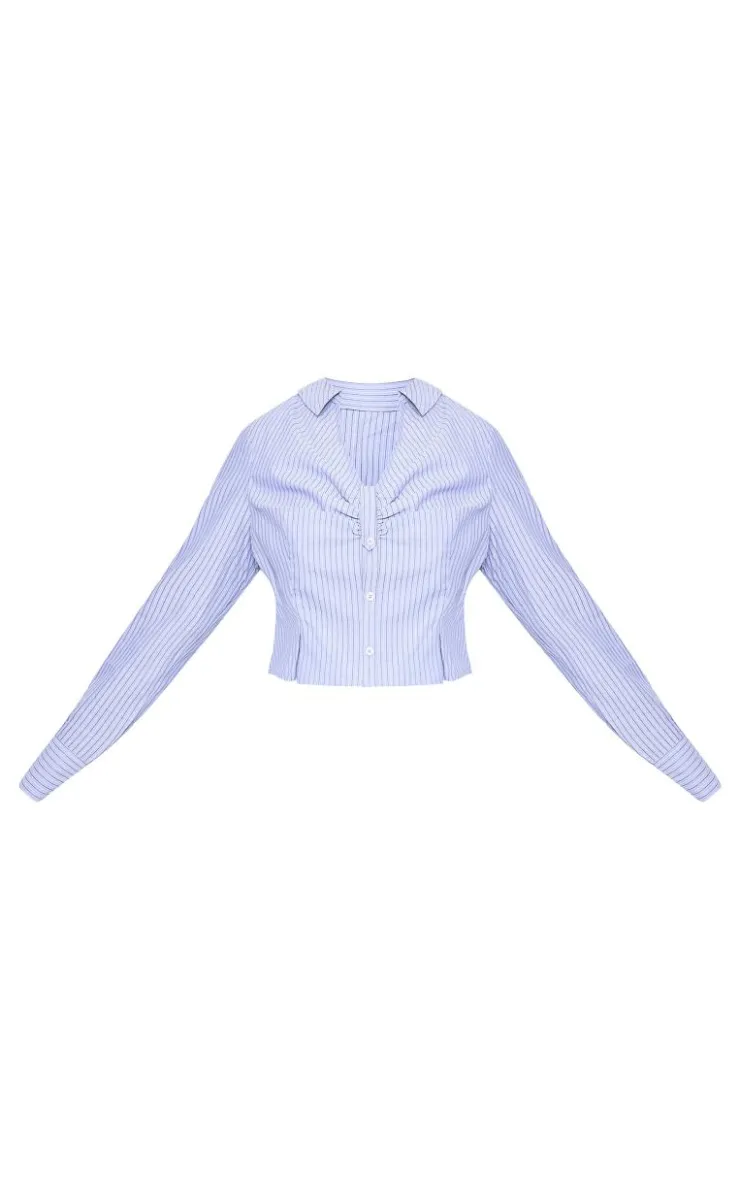 PrettyLittleThing Shirts*Plus Striped Ruching Detail Shirt