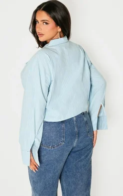 PrettyLittleThing Shirts*Plus Striped Zip Up Cropped Shirt
