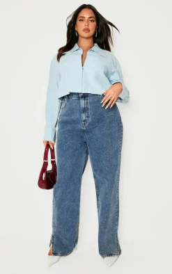 PrettyLittleThing Shirts*Plus Striped Zip Up Cropped Shirt