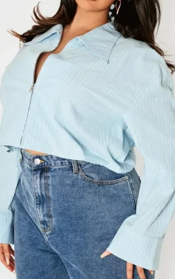 PrettyLittleThing Shirts*Plus Striped Zip Up Cropped Shirt