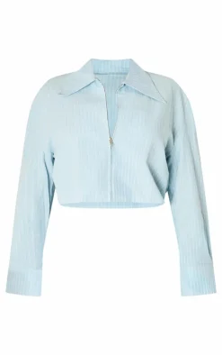 PrettyLittleThing Shirts*Plus Striped Zip Up Cropped Shirt