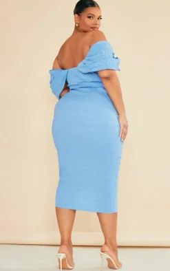 Plus Textured Bardot Midi Dress-PrettyLittleThing