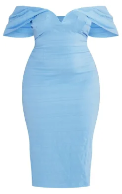 Plus Textured Bardot Midi Dress-PrettyLittleThing