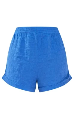 Outlet PrettyLittleThing Plus Textured Linen Look Floaty Shorts Blue