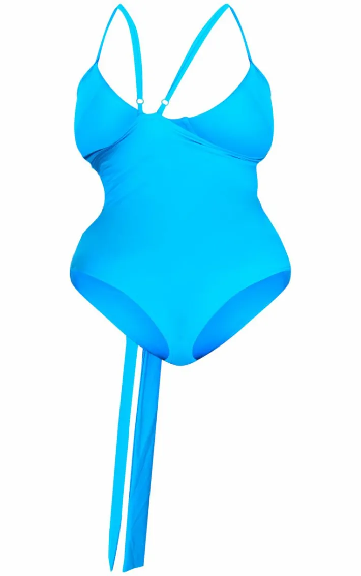 Plus Blue Tie Detail Cut Out Swimsuit