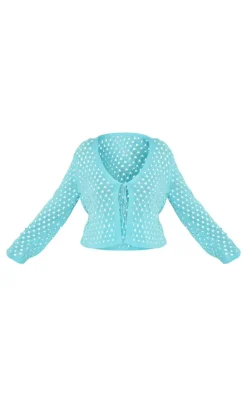 PrettyLittleThing Plus Tie Front Hole Detail Knit Top Blue