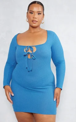 Plus Tie Front Longsleeve Bodycon Dress-PrettyLittleThing Clearance