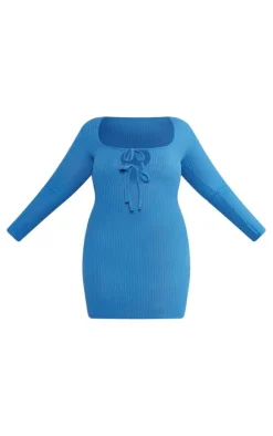 Plus Tie Front Longsleeve Bodycon Dress-PrettyLittleThing Clearance