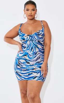 Plus Tiger Printed Plisse Cowl Neck Bodycon Dress-PrettyLittleThing New