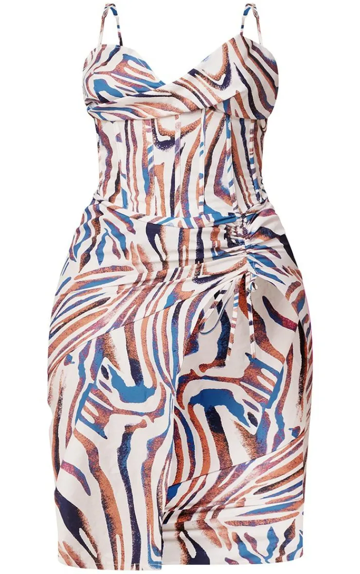 Plus Zebra Print Cowl Ruched Side Midi Dress-PrettyLittleThing Sale