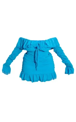 Plus Bardot Ruffle Detail Shift Dress-PrettyLittleThing Sale