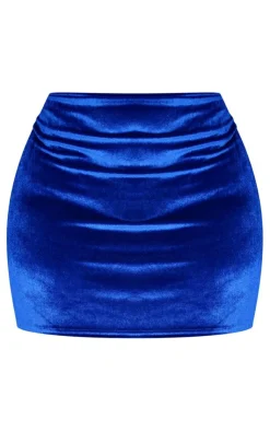 Online PrettyLittleThing Plus Velvet Mini Skirt Bright Blue