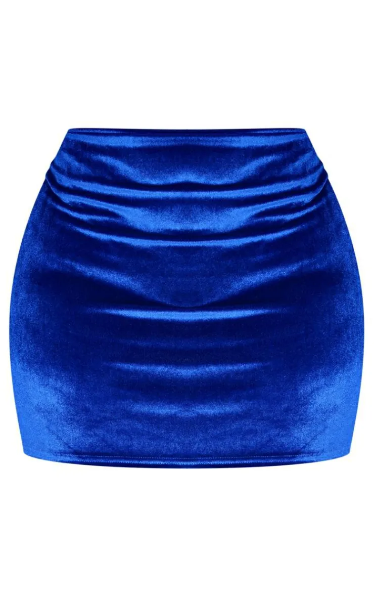 Online PrettyLittleThing Plus Velvet Mini Skirt Bright Blue