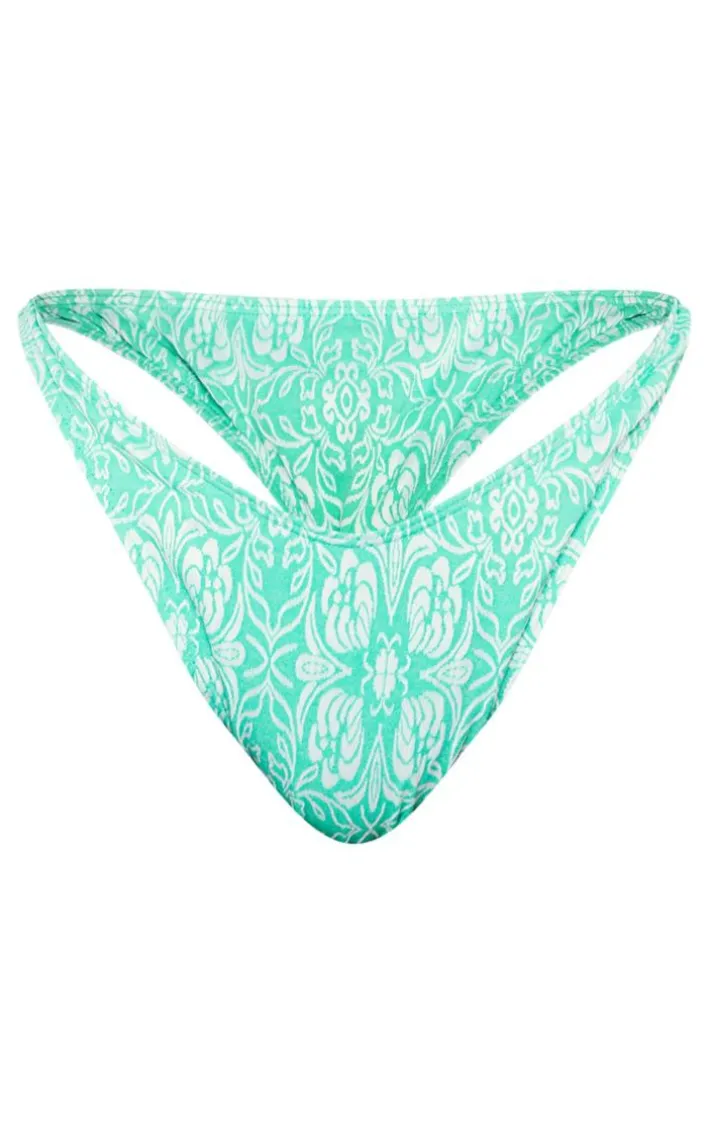 Plus Bright Green Floral High Leg Bikini Bottoms