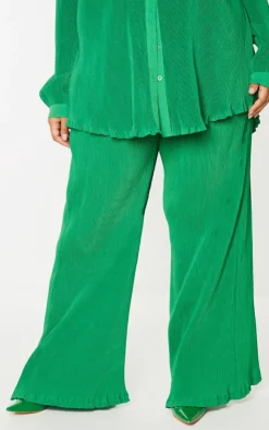 Best PrettyLittleThing Plus Plisse High Waisted Wide Leg Pants Bright Green