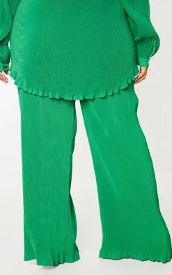 Best PrettyLittleThing Plus Plisse High Waisted Wide Leg Pants Bright Green