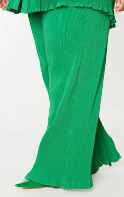Best PrettyLittleThing Plus Plisse High Waisted Wide Leg Pants Bright Green