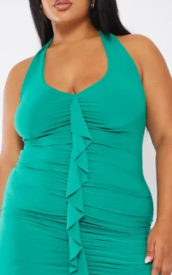 Plus Ruffle Detail Halterneck Bodycon Dress-PrettyLittleThing Online