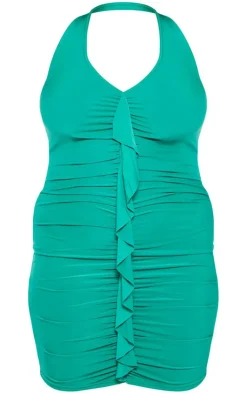 Plus Ruffle Detail Halterneck Bodycon Dress-PrettyLittleThing Online