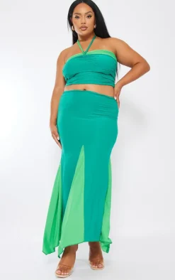 Online PrettyLittleThing Plus Slinky Contrast Maxi Skirt Bright Green