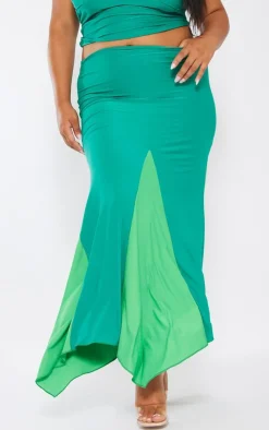 Online PrettyLittleThing Plus Slinky Contrast Maxi Skirt Bright Green