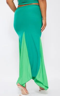 Online PrettyLittleThing Plus Slinky Contrast Maxi Skirt Bright Green