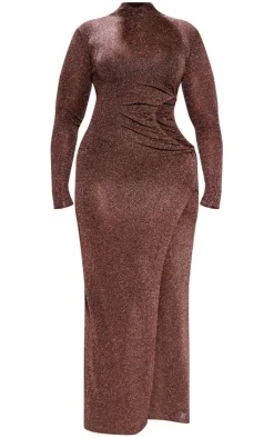 Plus Glitter High Neck Maxi Dress-PrettyLittleThing Sale