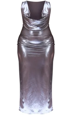 Plus Metallic Cowl Neck Maxi Dress-PrettyLittleThing Clearance