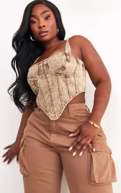 PrettyLittleThing Corsets*Plus Acid Wash Denim Corset