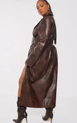 PrettyLittleThing Trench Coats*Plus Belted Oversized Faux Leather Trench Coat