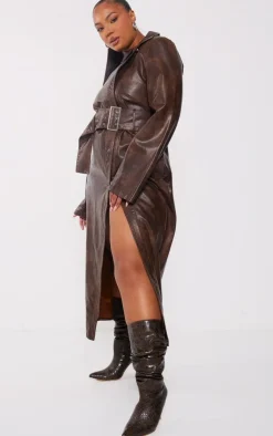 PrettyLittleThing Trench Coats*Plus Belted Oversized Faux Leather Trench Coat