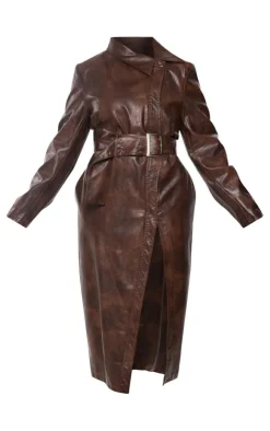 PrettyLittleThing Trench Coats*Plus Belted Oversized Faux Leather Trench Coat