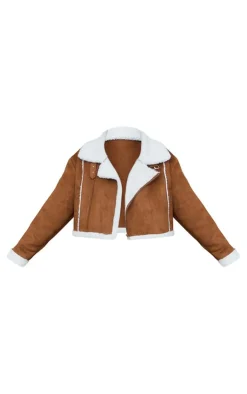 PrettyLittleThing Aviator Jackets*Plus Borg Lined Faux Suede Super Cropped Aviator