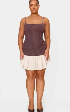 Plus Contrast Pinstripe Frill Hem Shift Dress-PrettyLittleThing Hot