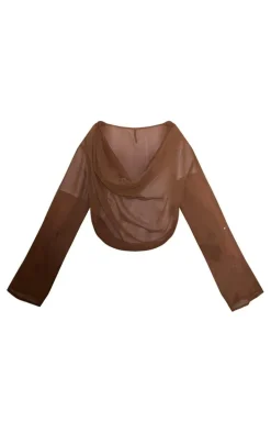 Plus Brown Cowl Neck Chiffon Beach Top