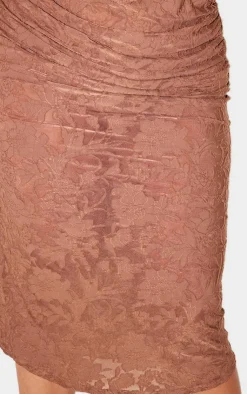 Best PrettyLittleThing Plus Devore Ruched Midi Skirt Brown