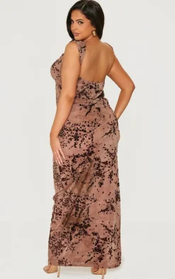 Hot PrettyLittleThing Plus Devore Ruched Side Sleeveless Top Brown