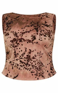 Hot PrettyLittleThing Plus Devore Ruched Side Sleeveless Top Brown