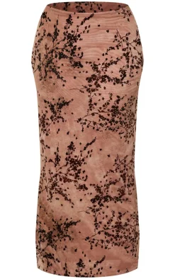 Online PrettyLittleThing Plus Devore Split Leg Maxi Skirt Brown