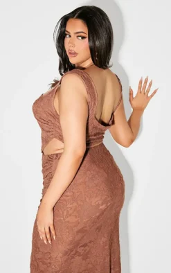 Clearance PrettyLittleThing Plus Devore Square Neck Crop Top Brown