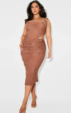 Clearance PrettyLittleThing Plus Devore Square Neck Crop Top Brown