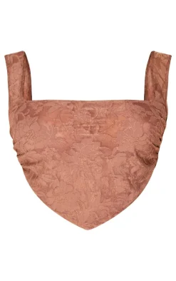 Clearance PrettyLittleThing Plus Devore Square Neck Crop Top Brown