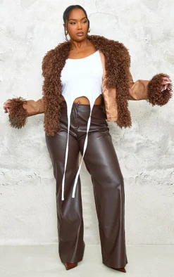 PrettyLittleThing Faux Fur Coats*Plus Distressed Contrast Faux Fur Cuff Detail Cropped Jacket